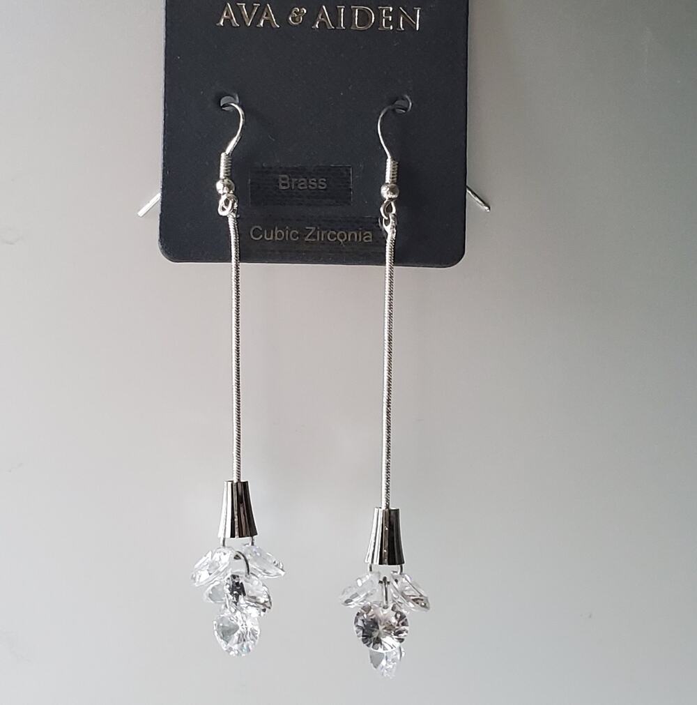 Ava & Aiden Cubic Zirconia Drop Crystal Silver Tone Earrings